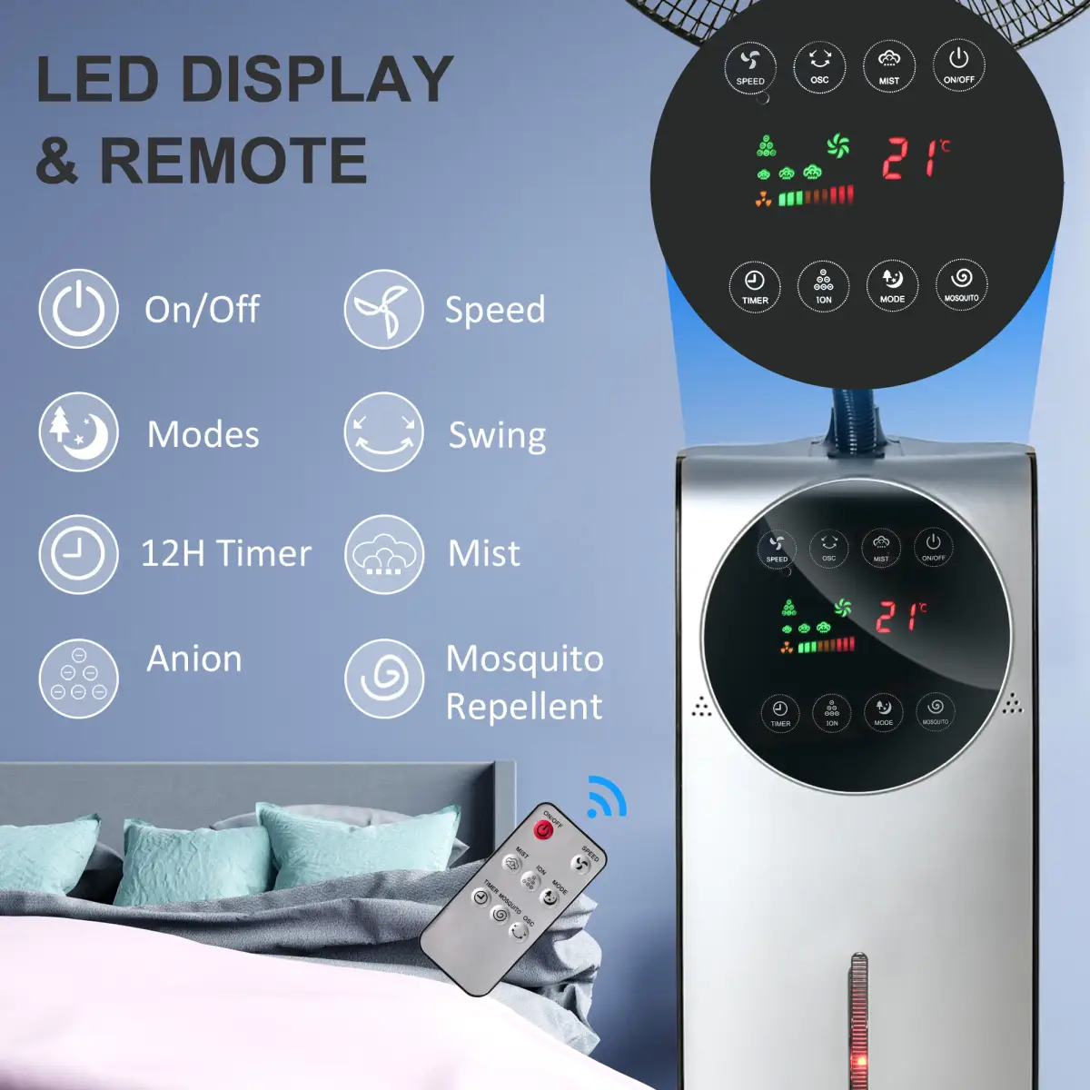 Pedestal Fan with Water Mist Spray Standing Fan w/ 3.1L Water Tank Black by HOMCOM