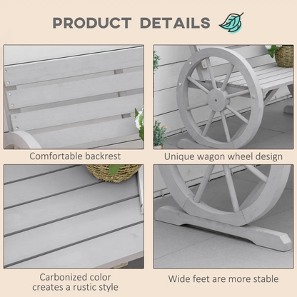 2 Seater Bench Armrest Chair & Wooden Cart Wagon Wheel Rustic High Back Grey by Outsunny