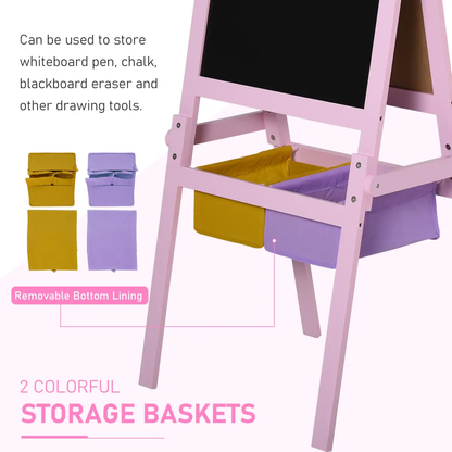 Kids Wooden Art Easel with Paper Roll Double-Sided Chalkboard, board HOMCOM by Unbranded
