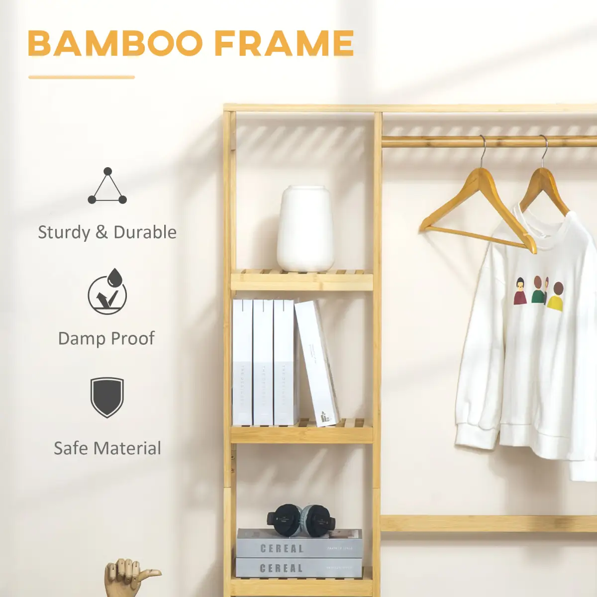 Bamboo Coat Rack w/ Hooks Hanging Rail and Storage Shelf for Entryway HOMCOM by Unbranded