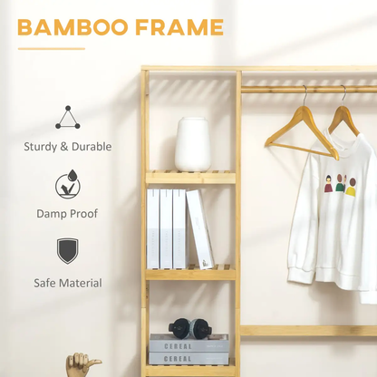 Bamboo Coat Rack w/ Hooks Hanging Rail and Storage Shelf for Entryway HOMCOM by Unbranded