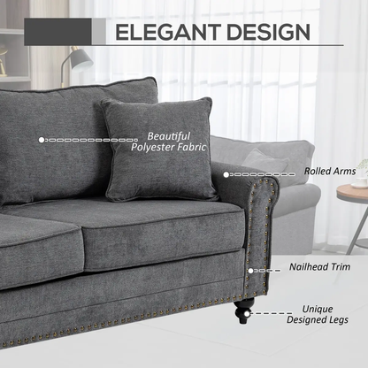 2 Seater Sofas Fabric Sofa with Nailhead Trim Cushions and Throw Pillows Grey by Unbranded