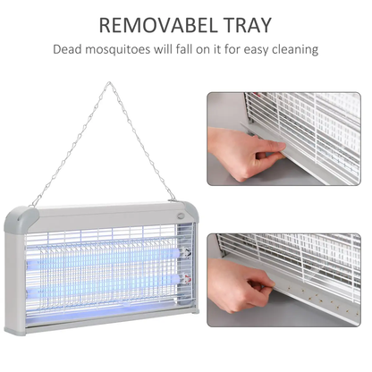 Outsunny Mosquito LED Killer Lamp 30 W Wall-mounted Insect Zapper, Steel-Grey by Outsunny