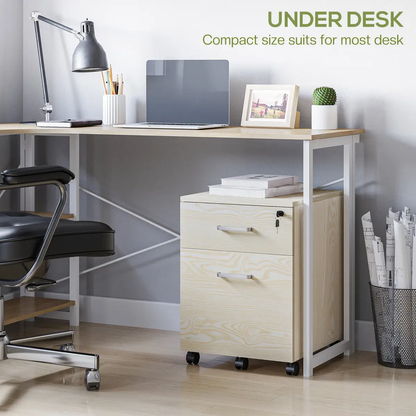 2-Drawer Locking Office Filing Cabinet 5 Wheels Rolling Storage Oak Vinsetto by Unbranded