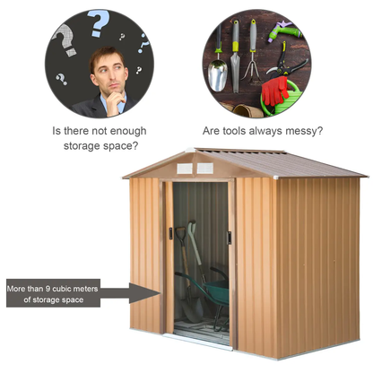 9x6 ft Metal Shed Khaki Storage Large Yard Store Door Container by Outsunny