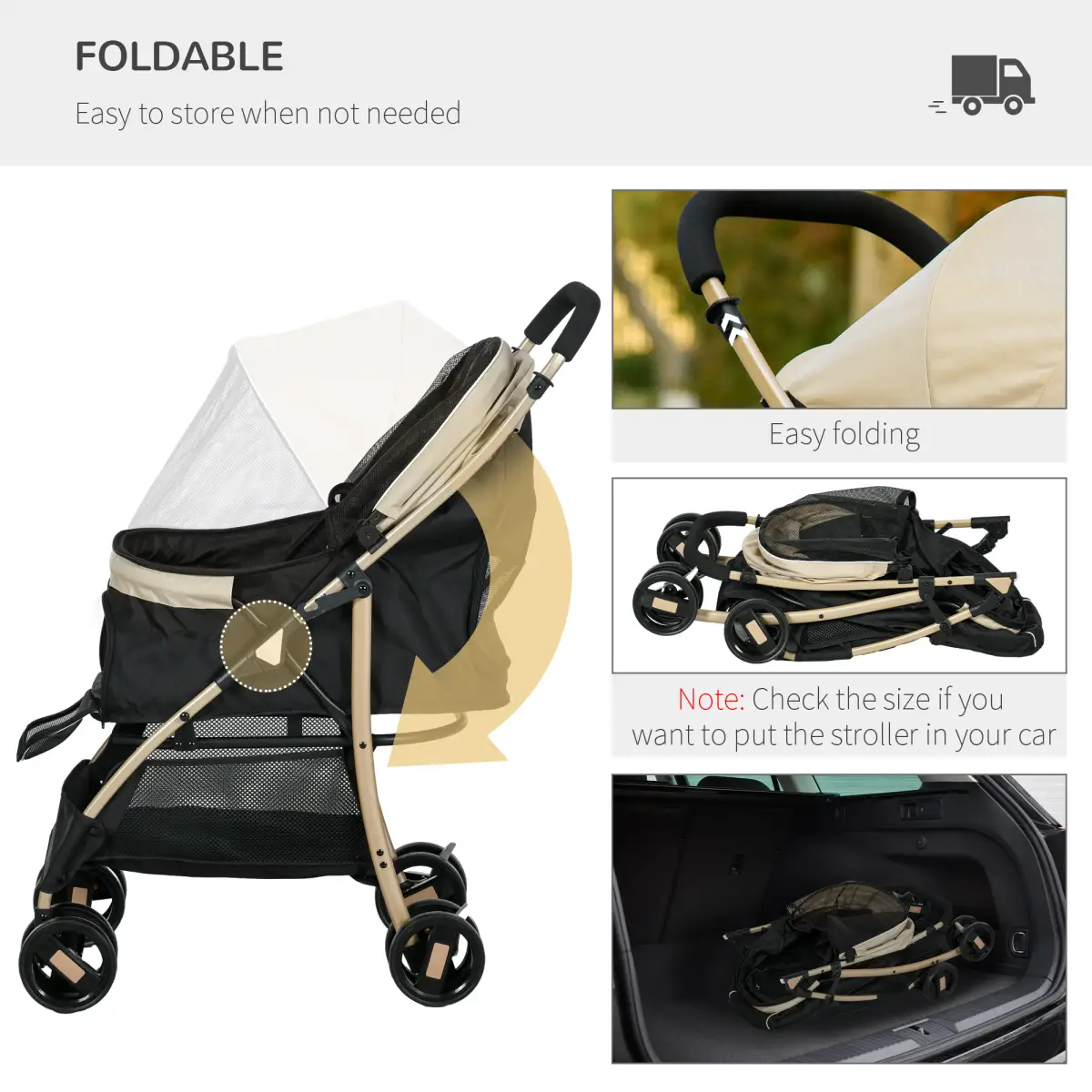 PawHut Pet Stroller for XS and S Dogs with Rain Cover - Khaki by PawHut