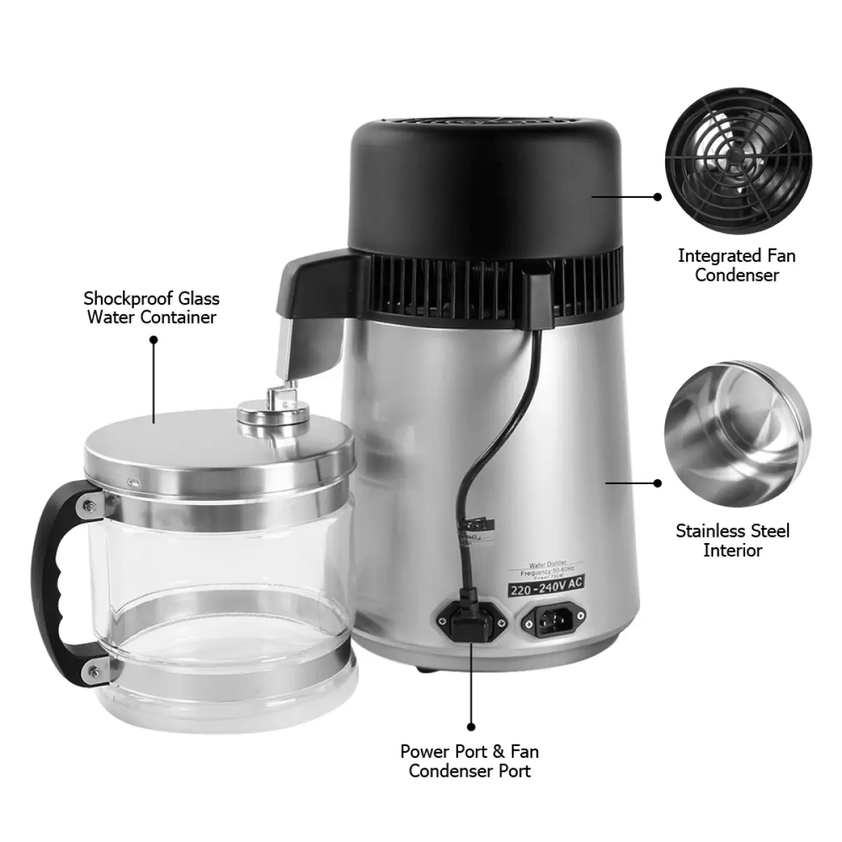 【Replace 23124634】750W Water Distiller Electric Purifier Stainless Steel Glass Water Filters by N/A