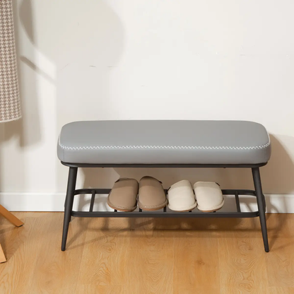 Leather Shoe Storage Bench by N/A
