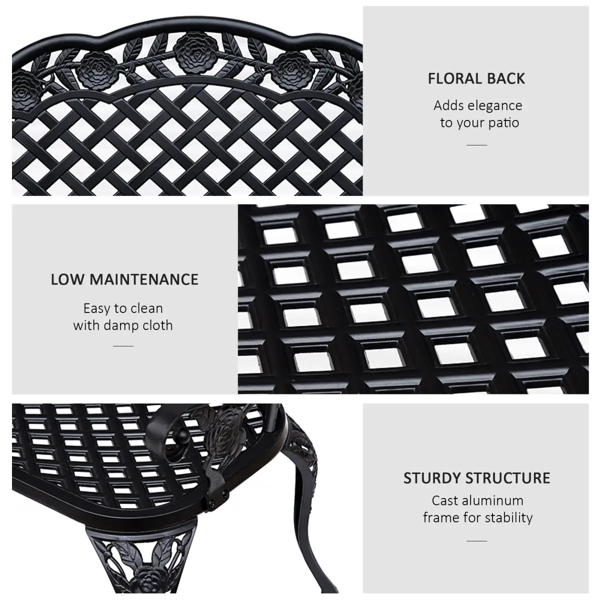 Garden Bench, Cast Aluminium, 107Lx58Wx85H cm-Black by Outsunny