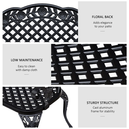 Garden Bench, Cast Aluminium, 107Lx58Wx85H cm-Black by Outsunny