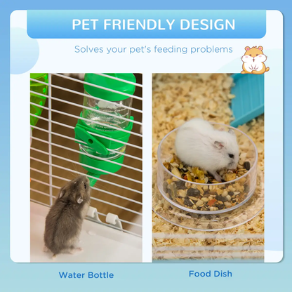 Hamster Cage Rodents House w/ Tubes Exercise Wheel, Water Bottle - Blue by Pawhut