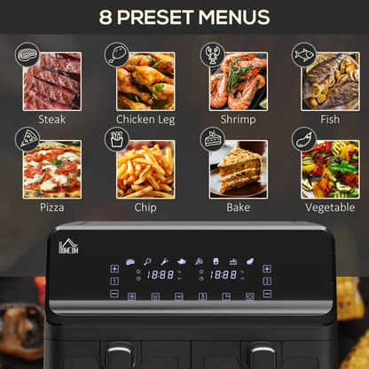 Dual Air Fryer 8L Family Size w/ 2 Basket 8 Presets Cookbook Timer 2500W by HOMCOM