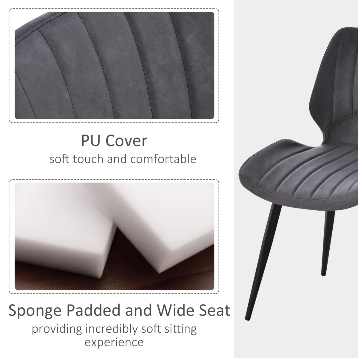 Set Of 2 Vintage PU Leather Dining Chair Moulded Seats Padded Steel Frame Grey by HOMCOM
