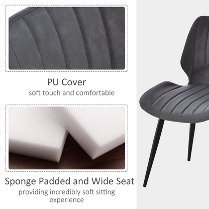 Set Of 2 Vintage PU Leather Dining Chair Moulded Seats Padded Steel Frame Grey by HOMCOM