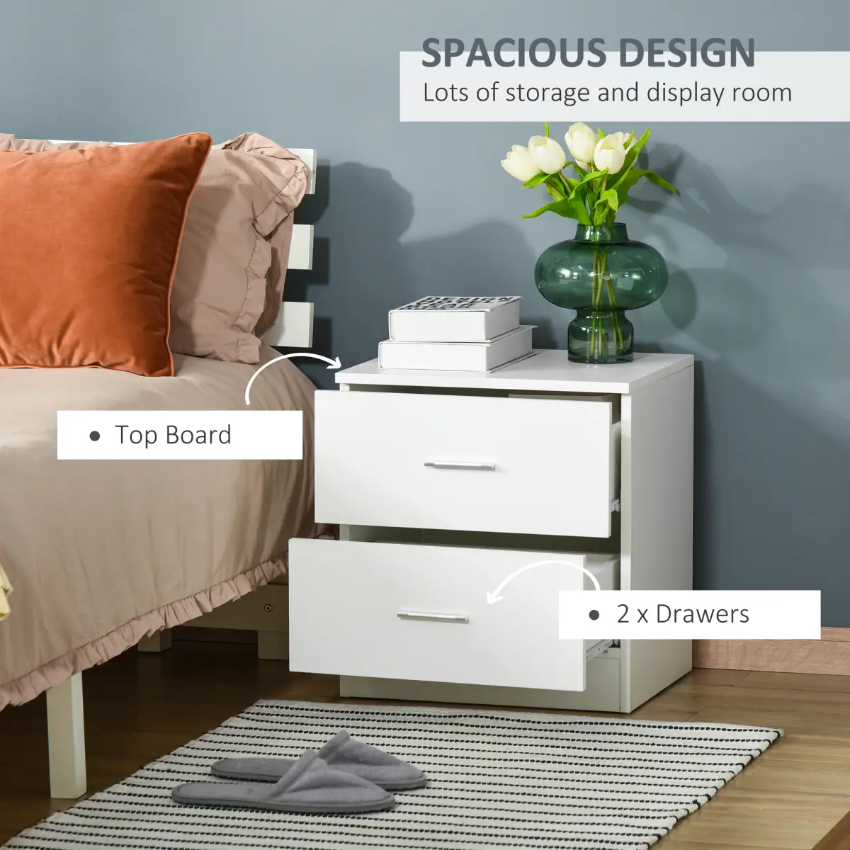 Bedside Table w/ 2 Drawers, Nightstand, Side Storage Cabinet Unit by HOMCOM