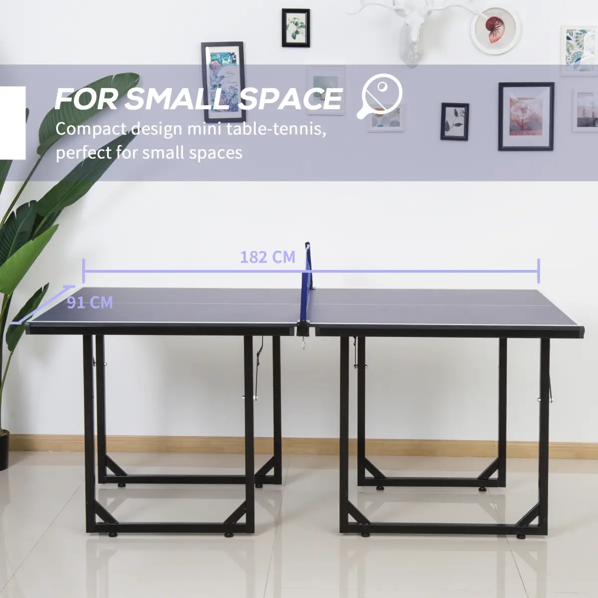 Tennis Table Ping Pong Foldable with Net Game Steel 183cm Indoor, Blue HOMCOM by Unbranded