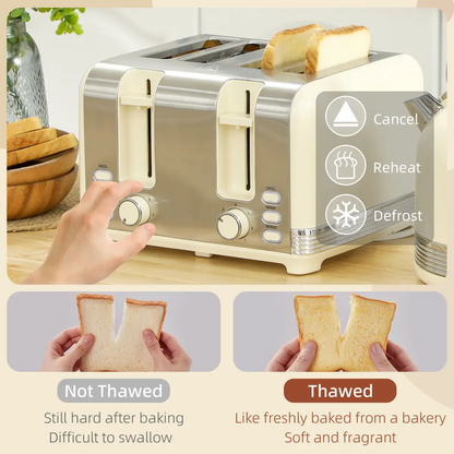HOMCOM 1.7L 3000W Fast Boil Electric Kettle and 4 Slice Toaster Set, Cream by HOMCOM