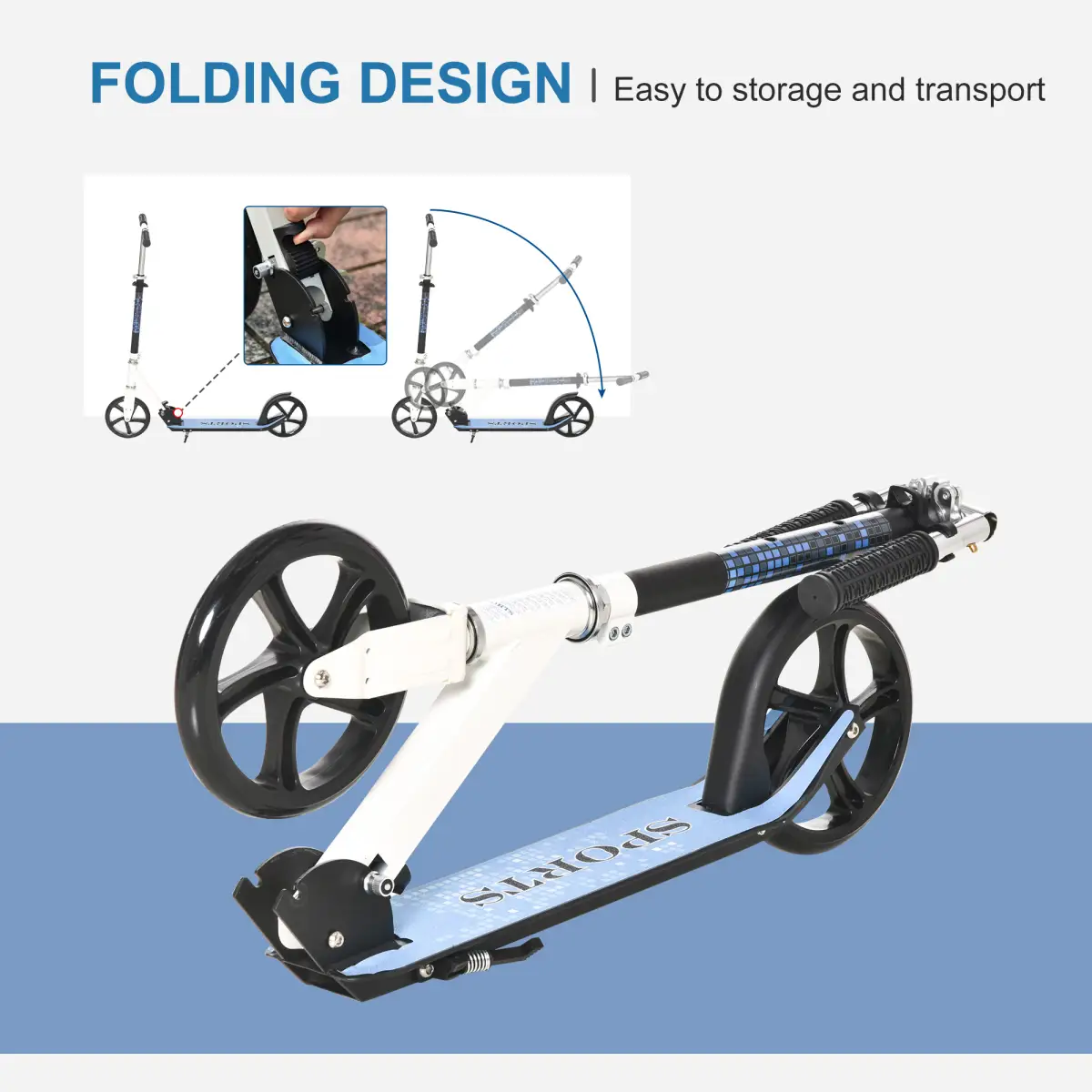 HOMCOM Kick Scooter Commuter Adjustable Height Wheels Foldable Aluminium White by Unbranded
