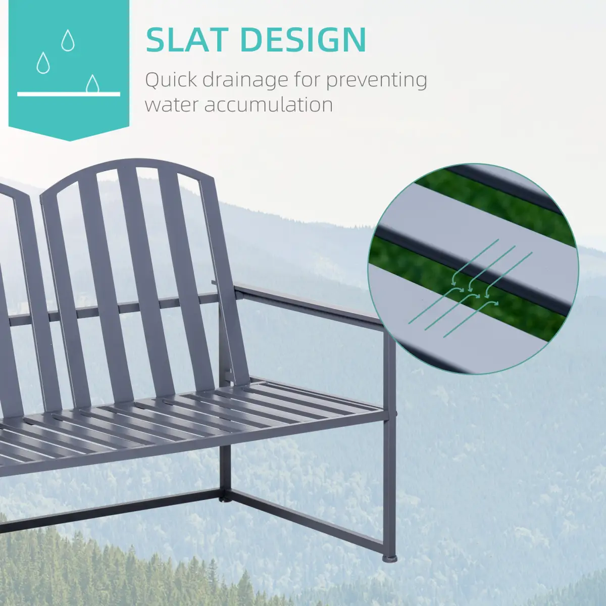 2 Seat Steel Patio Garden Bench Chair Slat Design Backyard Porch Outsunny by Unbranded