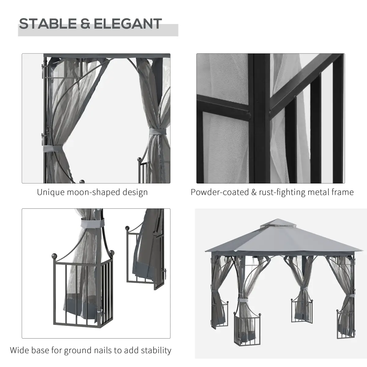 Gazebo Party Tent Canopy Sun Shade for Patio Garden Light Grey 3x3(m) Outsunny by Unbranded