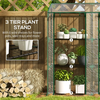 Outsunny Mini Green House with 3 Tier Shelves, 151H x 143W x 46Dcm, Clear by Outsunny