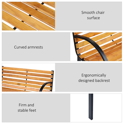 Garden Bench, 122Lx60Wx80H cm-Steel/Wood by Outsunny