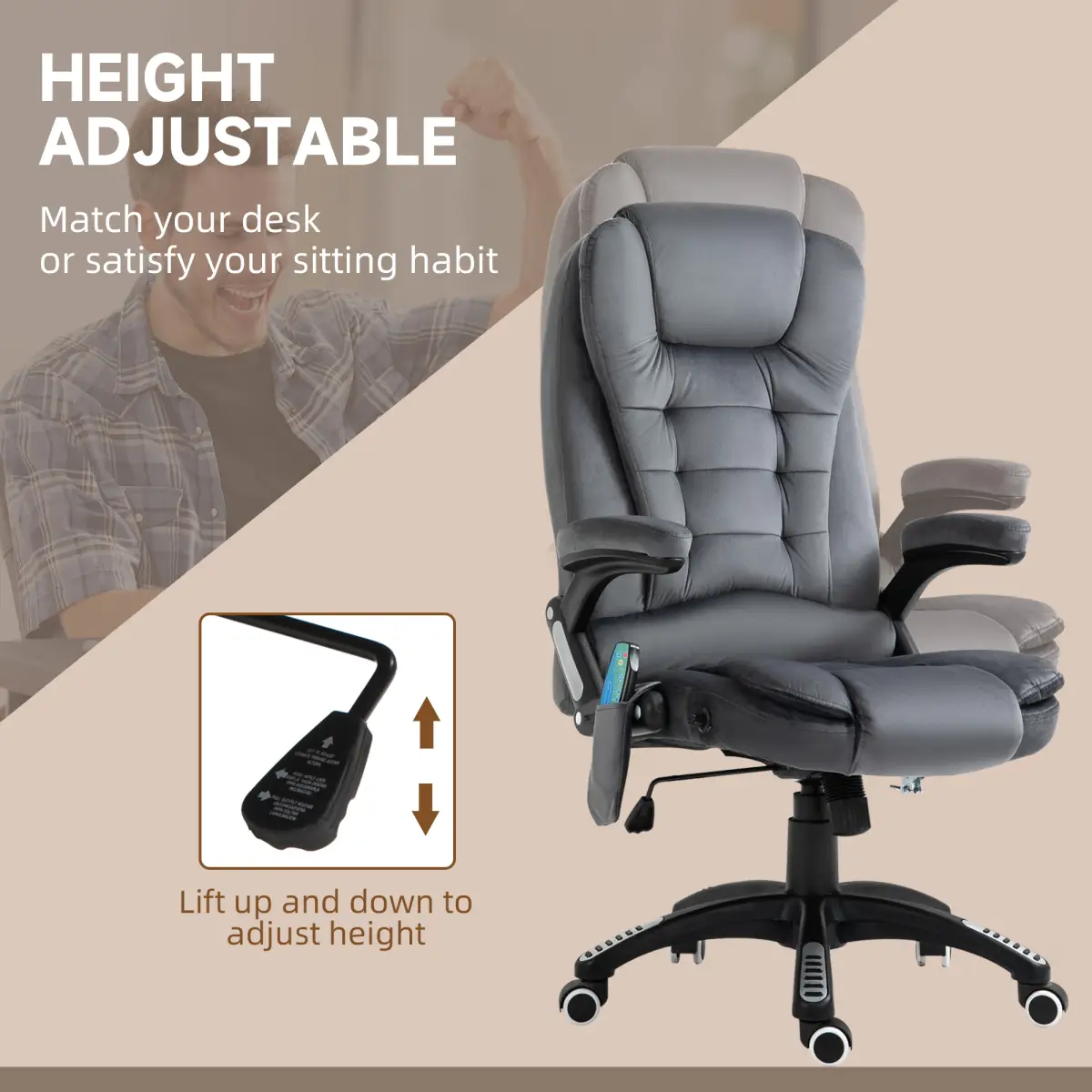 Executive Reclining Chair w/ Heating Massage Points Relaxing Headrest Grey by Unbranded