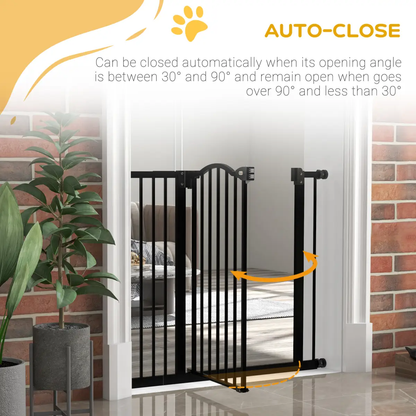 PawHut 74-94cm Adjustable Metal Pet Gate Safety Barrier w/ Auto-Close Black by PawHut