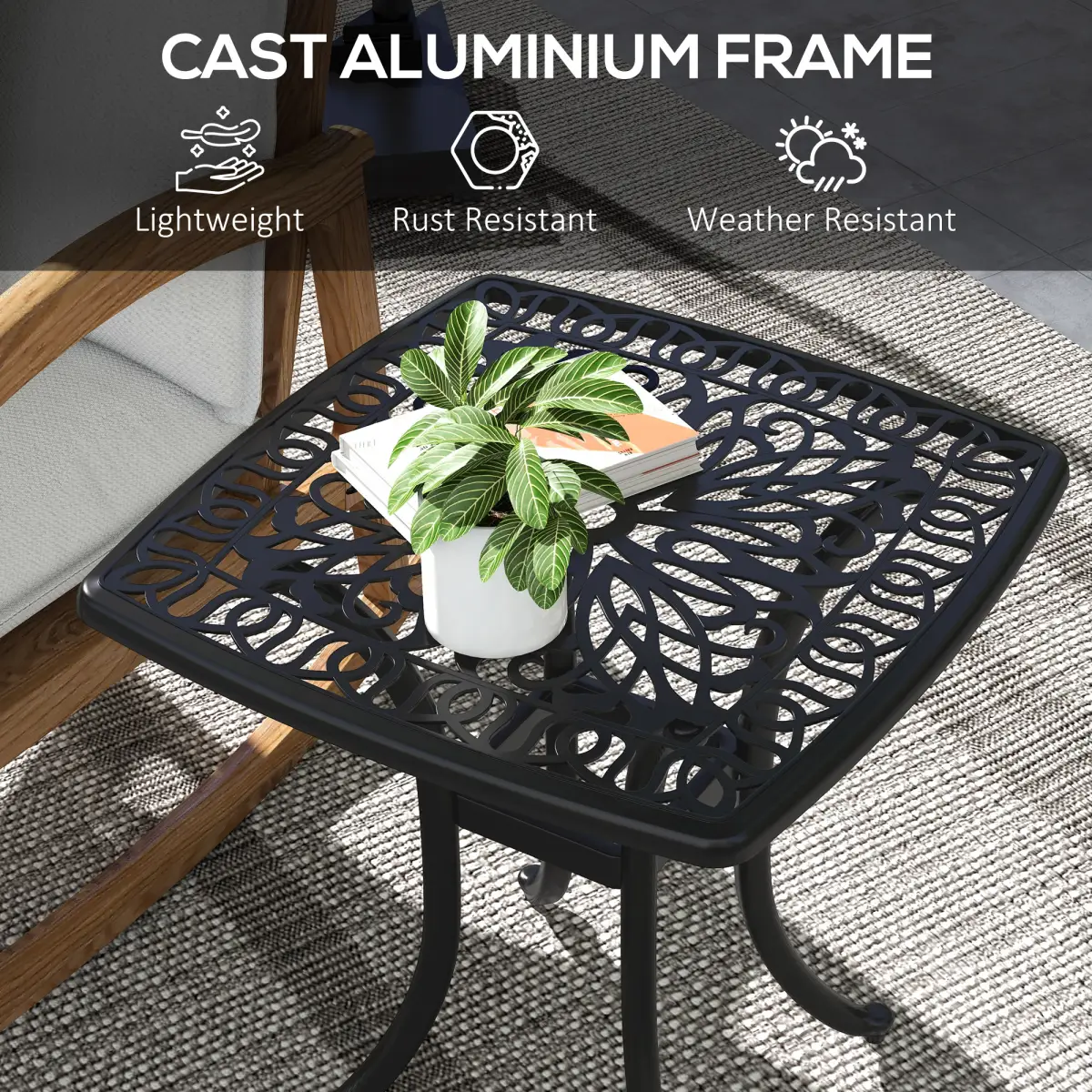 Outsunny Cast Aluminium Bistro Table with Umbrella Hole for Poolside, Black by Outsunny
