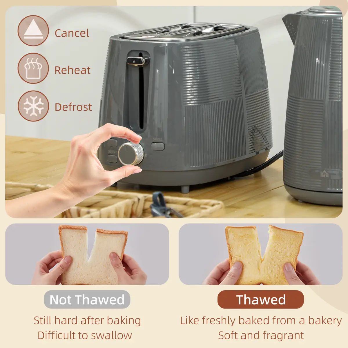 HOMCOM 1.7L Fast Boil Electric Kettle and 2 Slice Water Toaster Set, Grey by HOMCOM