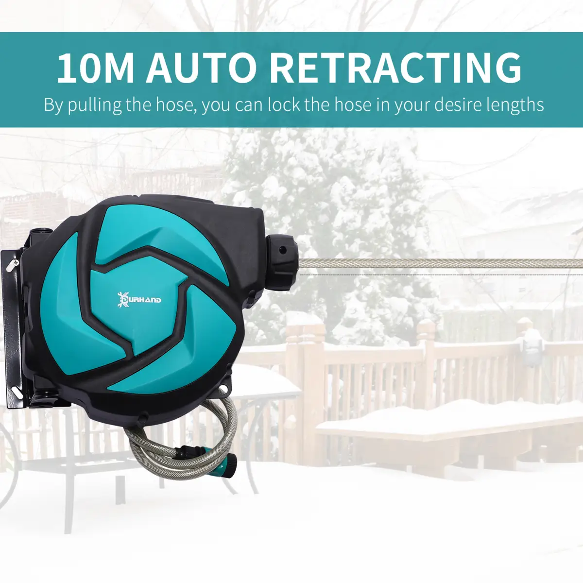 10M Water Hose Reel Compact Garden Car Locking Auto Retract Spray Durhand by Unbranded