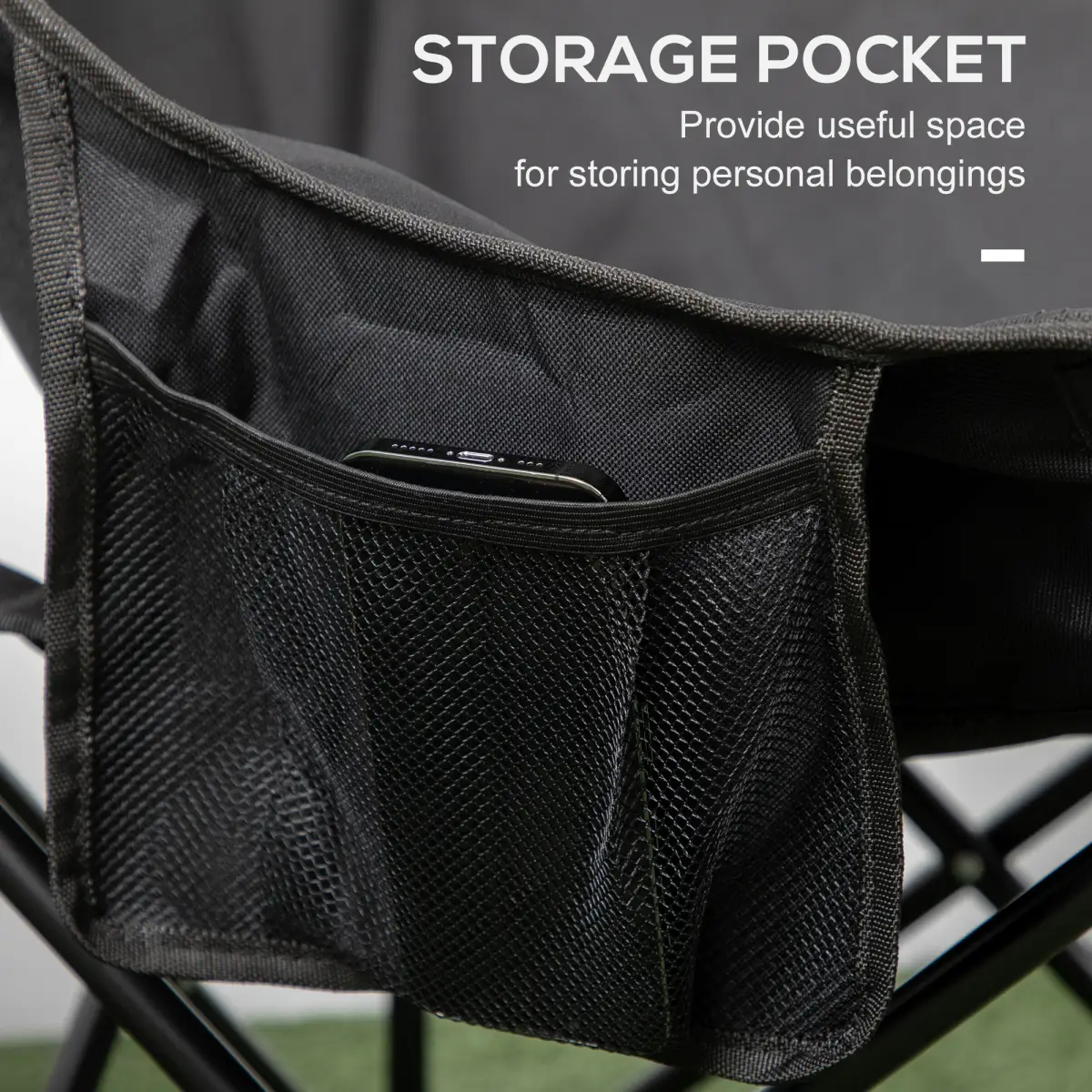 Outsunny Folding Camping Chair with Carrying Bag and Storage Pocket, Black by Outsunny
