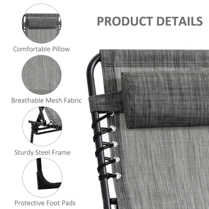 Portable Sun Lounger, Folding Camping Adjustable , Pillow Grey by Outsunny