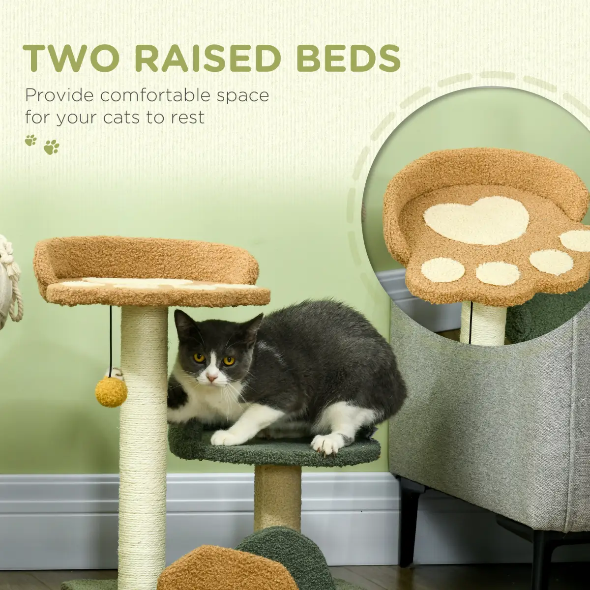 52cm Cat Tree for Indoor Cats, Scratching Posts with Two Bed, Toy Ball by PawHut