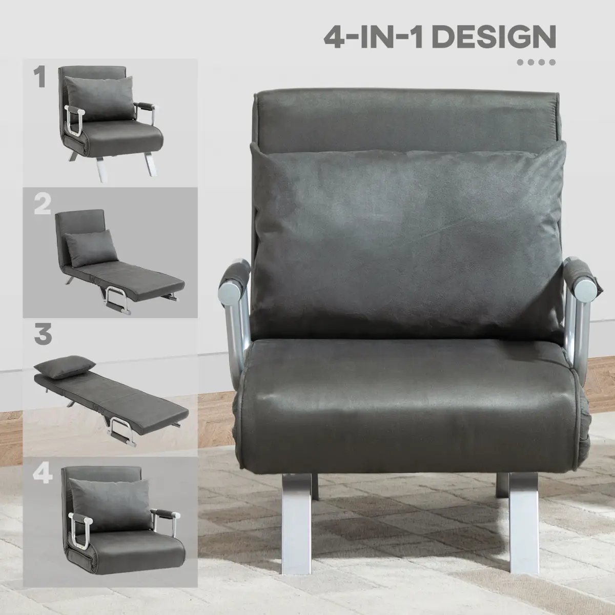 Sofa Bed Foldable Portable Armchair Sleeper Lounge Pillow Dark Grey by Unbranded