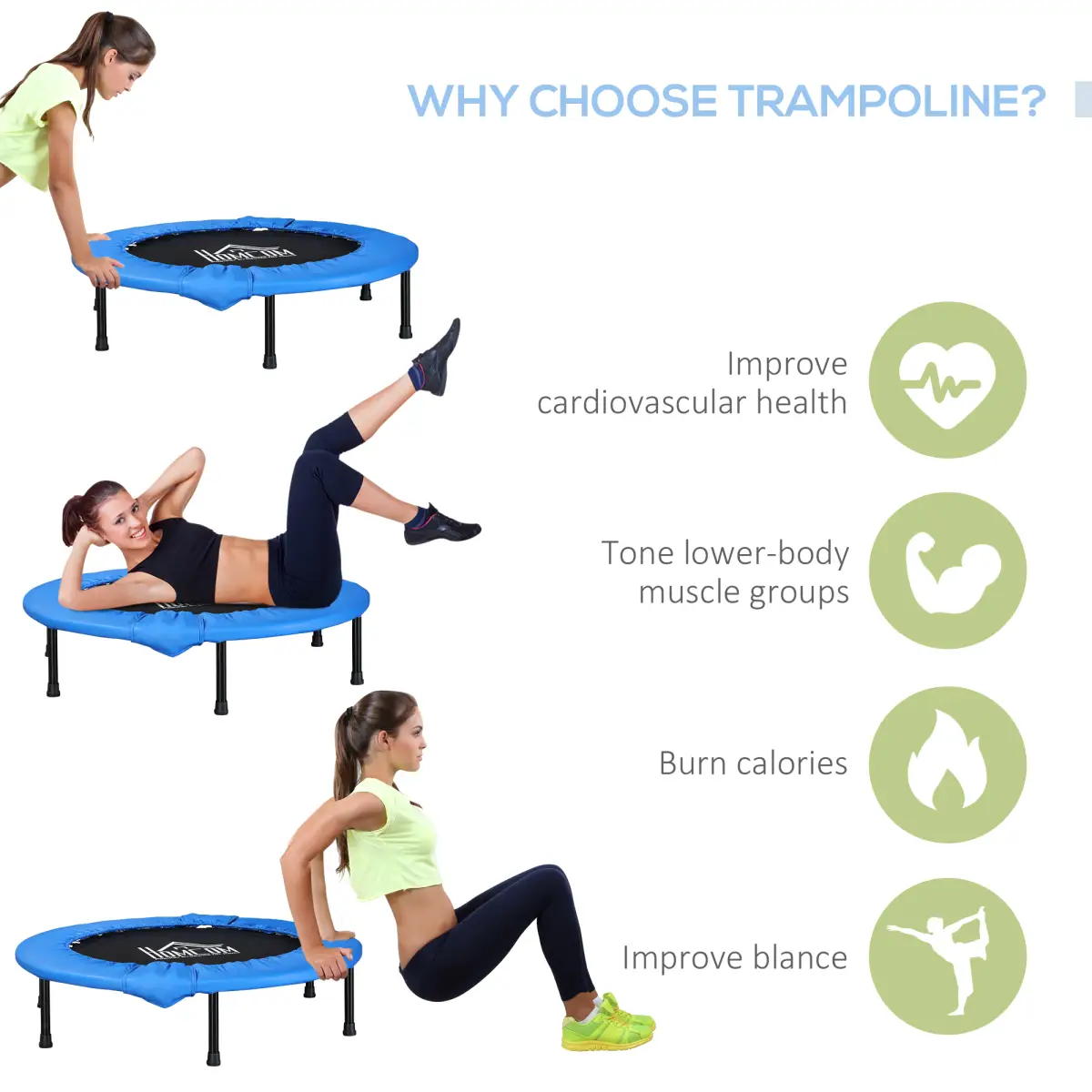 Foldable Mini Fitness Trampoline Exercise Rebounder Jumper, Blue HOMCOM by Unbranded
