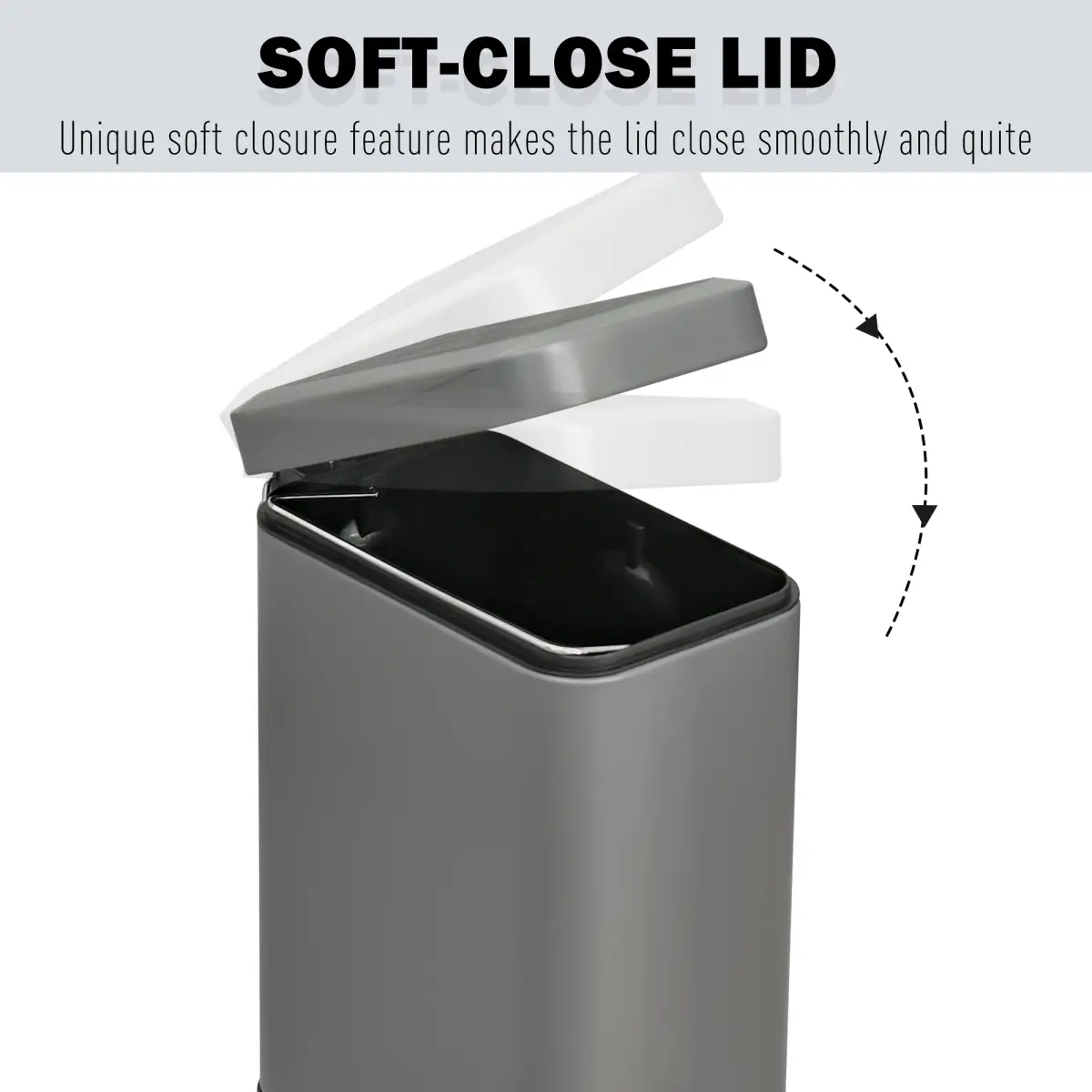 5L Steel Step Trash Can with Quiet-Closed Lid, Silent and Gentle Open, by HOMCOM