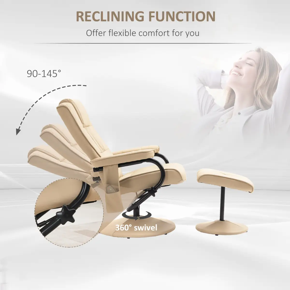 Freestanding Living Room Chair with High Density Cushion and Footrest Cream by Unbranded