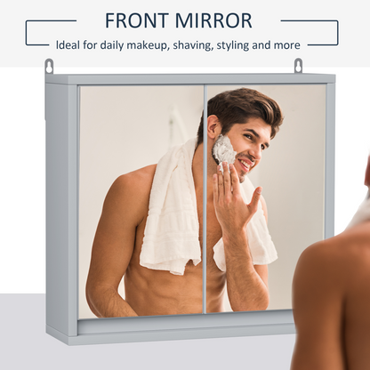 Wall Mounted Mirror Cabinet with Storage Shelf Bathroom Cupboard Grey by Homcom