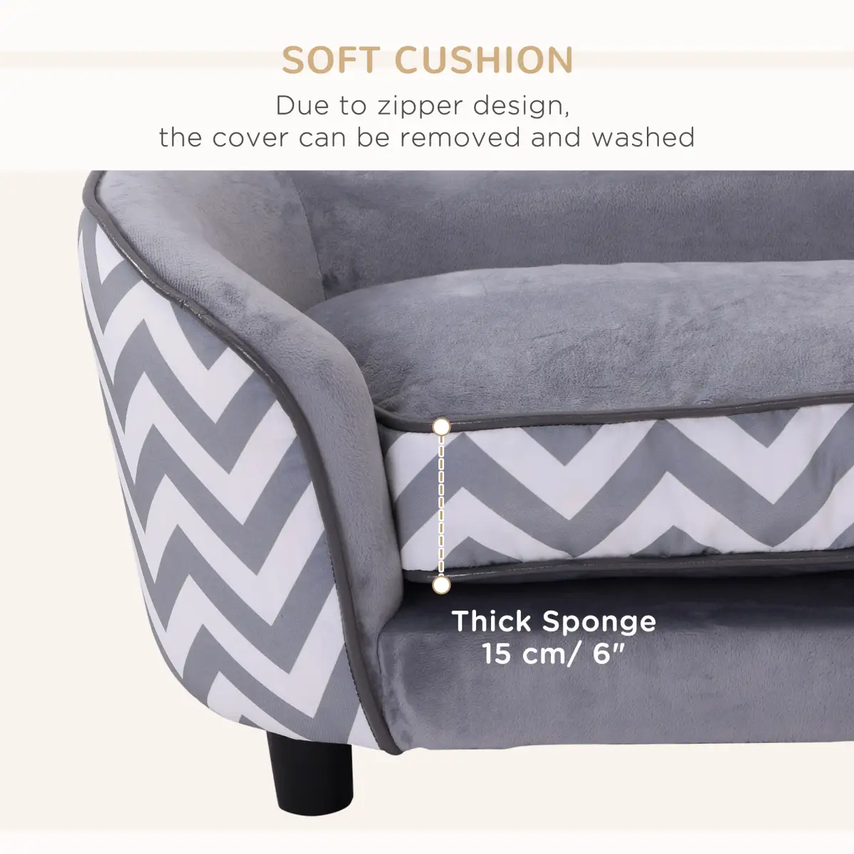 PawHut Dog Sofa Pet Couch for XS Dogs with Removable Sponge Padded Cushion Grey by PawHut