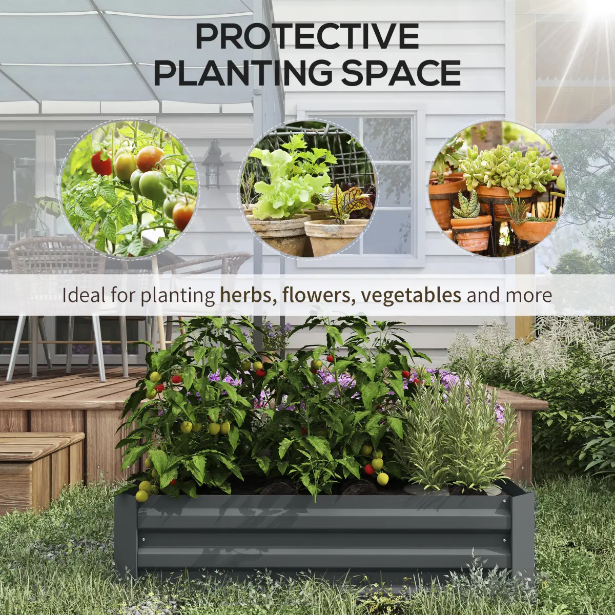 Outsunny Set of 2 Raised Garden Bed Galvanised Planter Box Easy Setup Dark Grey by Outsunny