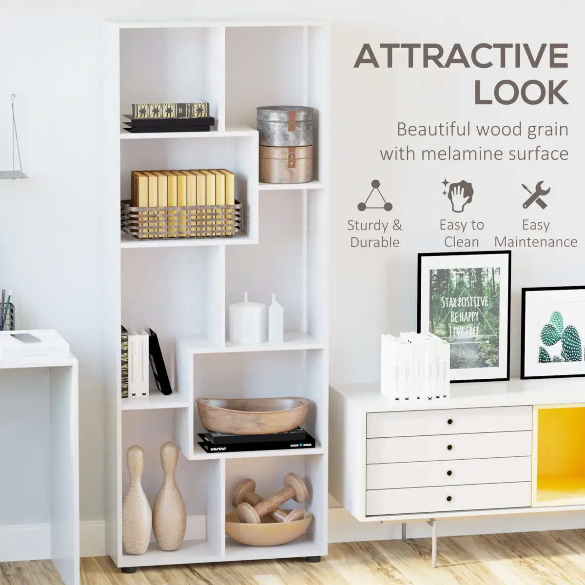 Multipurpose 8-Grid Bookshelf Decorative Shelf, Bathroom, Kitchen White by Unbranded