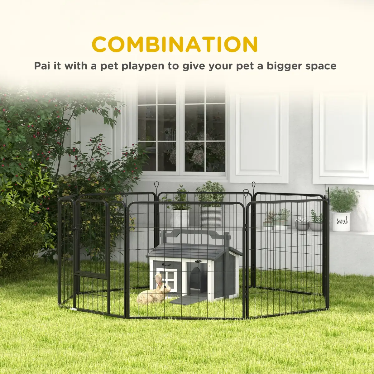 PawHut Rabbit Hutch Indoor Outdoor w/ Top Handle, Openable Roof - Grey by PawHut