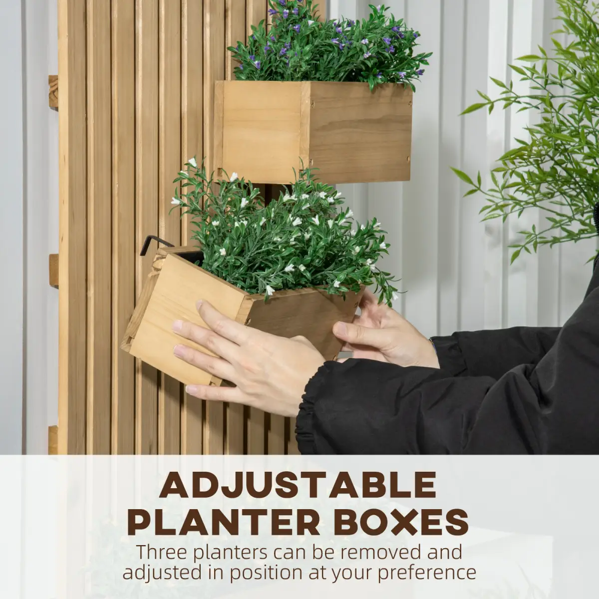 Outsunny Wooden Garden Planters with Trellis Wall-mounted Raised Garden Bed by Outsunny