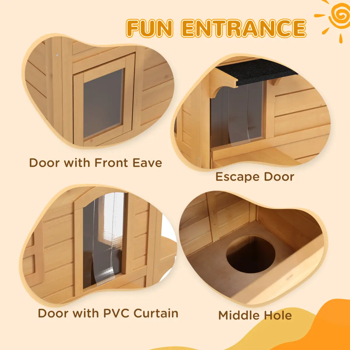 Wooden Cat House Cat Cave Pet Shelter Condos Outdoor Natural Wood Finish by PawHut