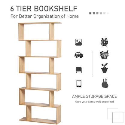 6-Tier Wooden Modern S-Shaped Shelf Storage Unit Home Office Oak Colour by Unbranded