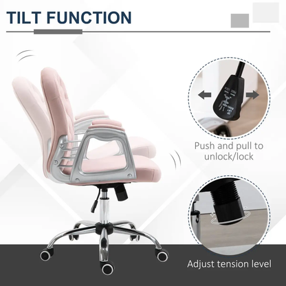 Office Chair Luxury Velour Diamond Tufted Padded Ergonomic 360� Swivel Pink by Unbranded