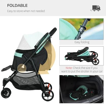 PawHut Dog Stroller for XS Dogs, S Dogs, Cats with Rain Cover - Green by PawHut