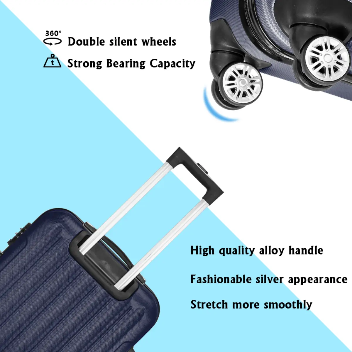 3 Pcs Suitcase Lightweight ABS Carry-on Hand Luggage 4 Spinner Wheels Trolley Case by N/A