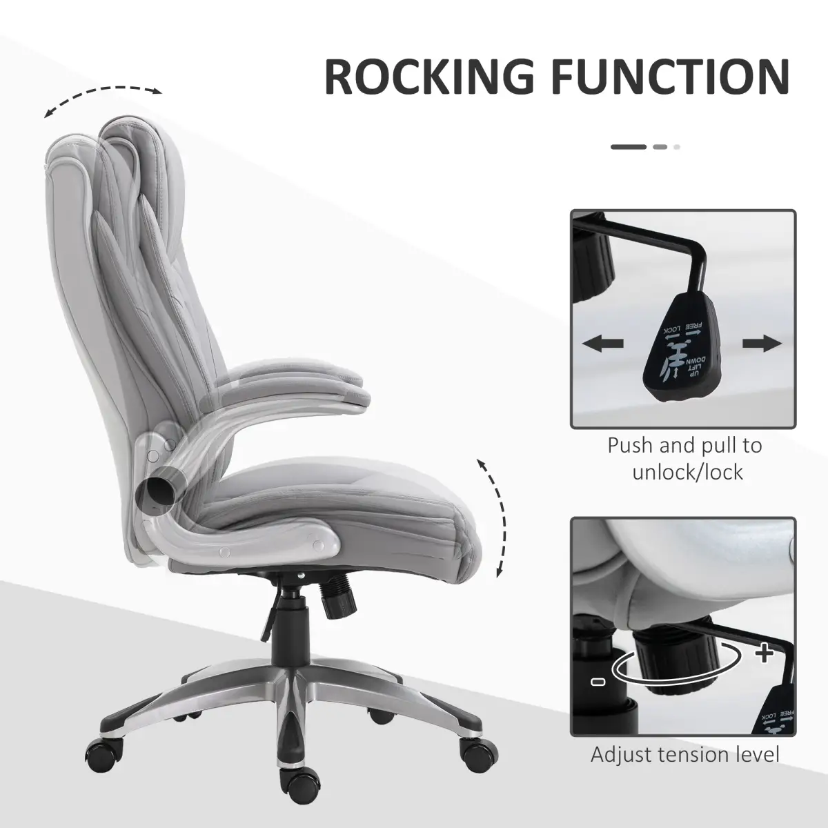 High Back Executive Office Chair Home Swivel PU Leather Chair, Grey by Vinsetto